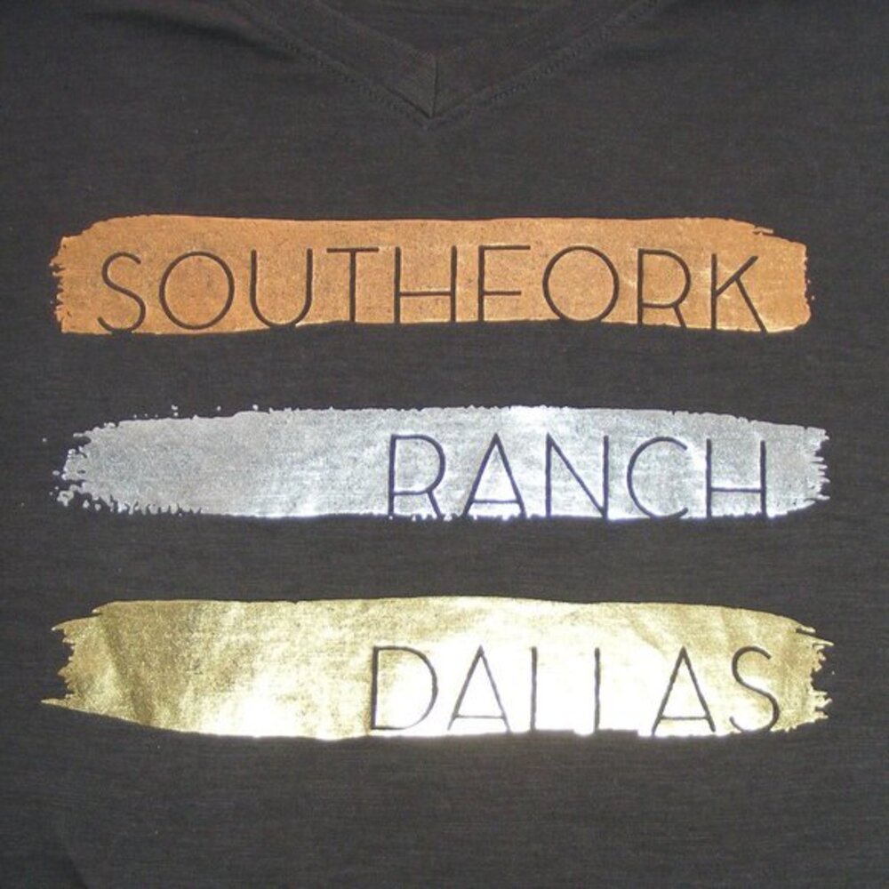 SOUTHFORK RANCH Tee, Ladies M, Metallic, Brown, Short sleeves, V-neck